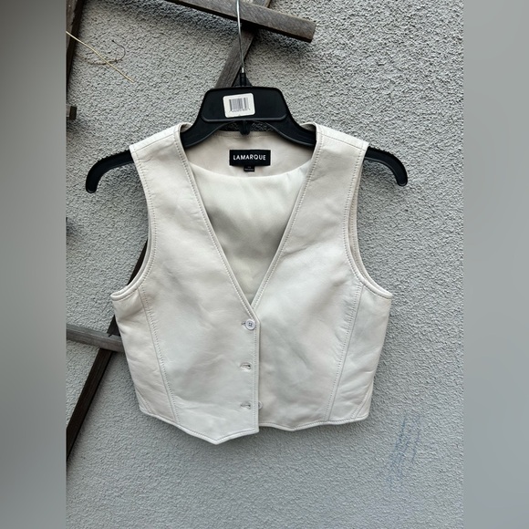 LAMARQUE Kallie Leather Vest In Bone - Picture 7 of 11